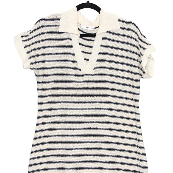 Mango MNG Striped Navy & Cream Maxi Knit Dress Size Large - Picture 3 of 7